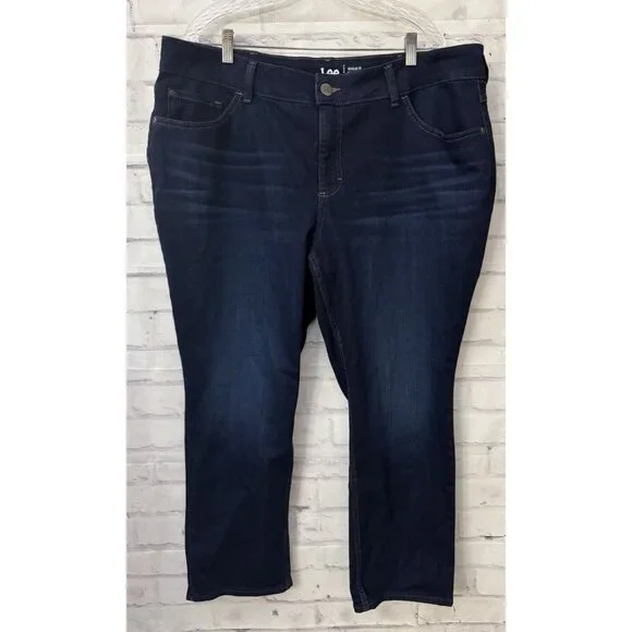 Lee Plus 22W Petite Mid Rise Reg Fit Straight Dark Blue Jeans Stretch New W Tag - Picture 1 of 10